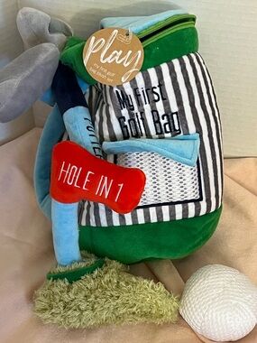 Mud Pie Striped Plush 'My First Golf Bag' Set with Blue, Green, Red Accents